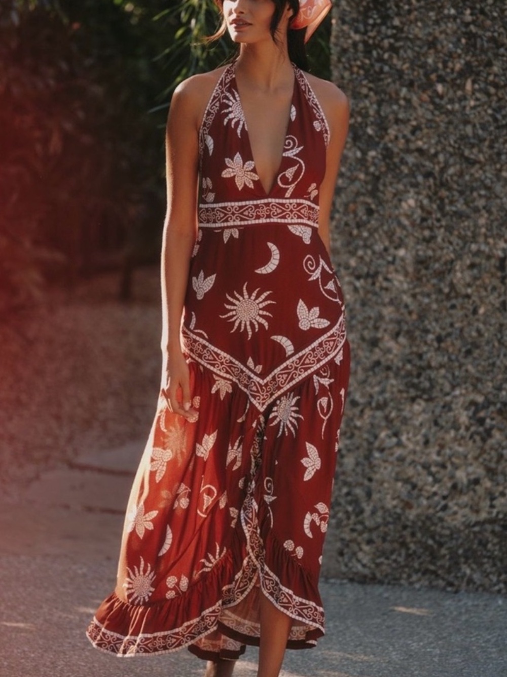 NWT Anthropologie Celandine Scarf Dress Brown Halter Sun & Moon Print